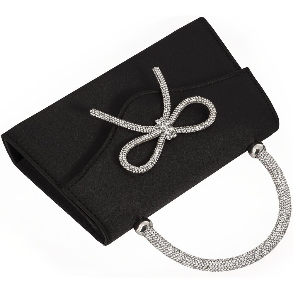 7830 Sparkling Evening Clutch Purse ,Rhinestone Bow Top Handle Party - Picture 7 of 7